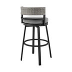 Tabouret de bar pivotant moderne Ella 30 pouces pour terrasse extérieure, aluminium, gris, noir