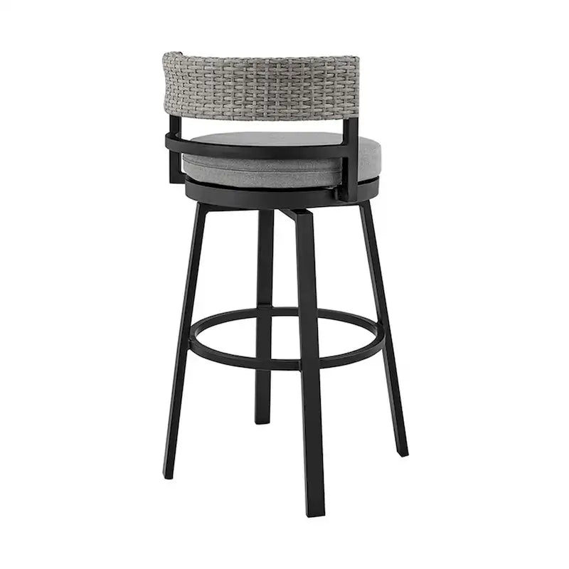 Tabouret de bar pivotant moderne Ella 30 pouces pour terrasse extérieure, aluminium, gris, noir