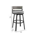 Tabouret de bar pivotant moderne Ella 30 pouces pour terrasse extérieure, aluminium, gris, noir
