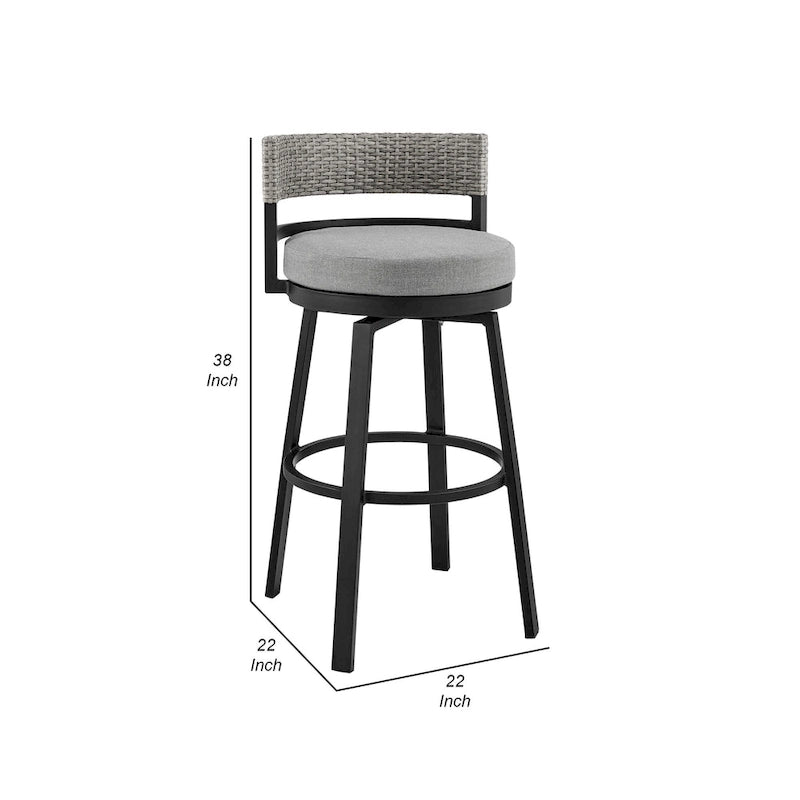 Tabouret de bar pivotant moderne Ella 30 pouces pour terrasse extérieure, aluminium, gris, noir