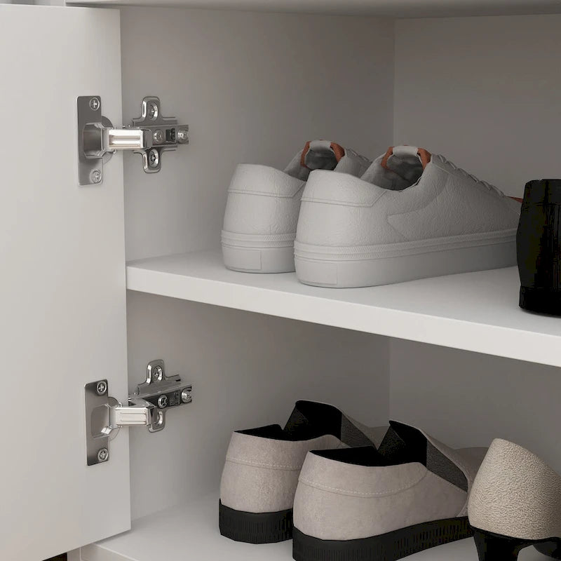 Banc de rangement blanc de 35,8 cm de large avec tiroirs et coussin d'assise rembourré