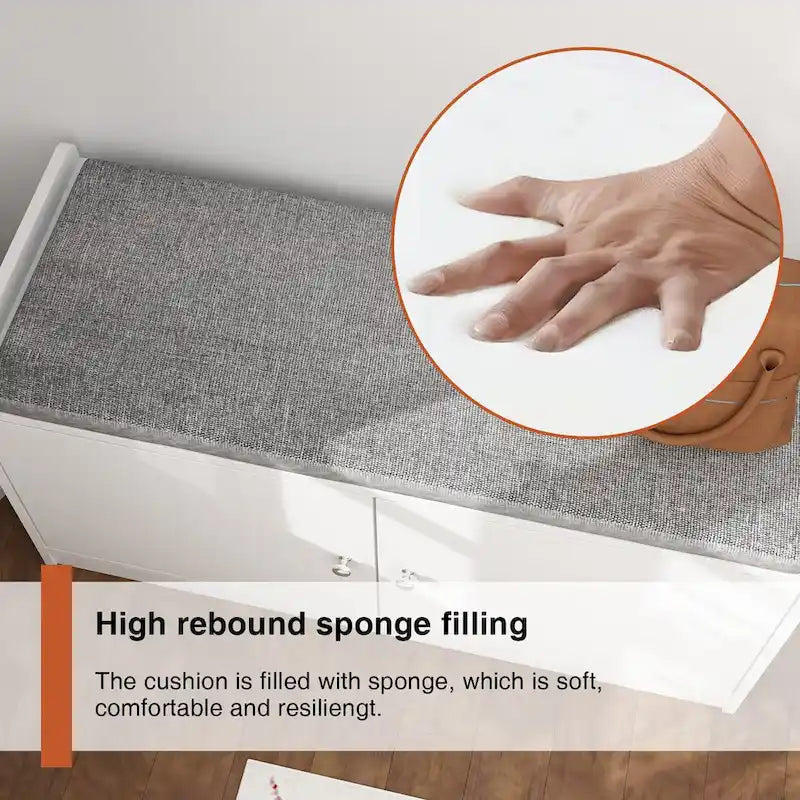 Banc de rangement blanc de 35,8 cm de large avec tiroirs et coussin d'assise rembourré