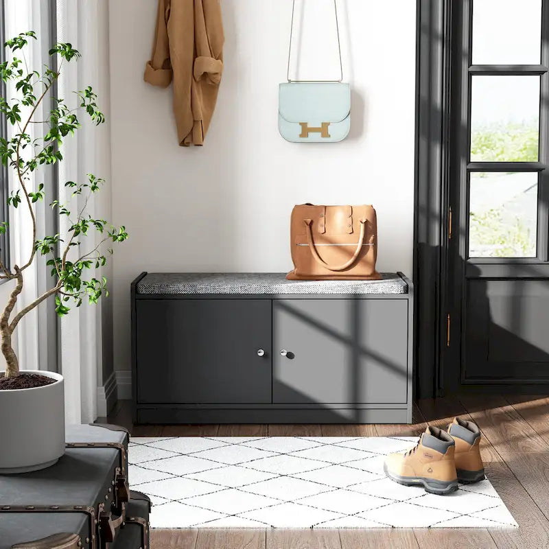 Banc de rangement blanc de 35,8 cm de large avec tiroirs et coussin d'assise rembourré