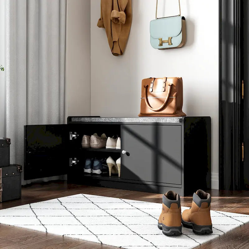 Banc de rangement blanc de 35,8 cm de large avec tiroirs et coussin d'assise rembourré