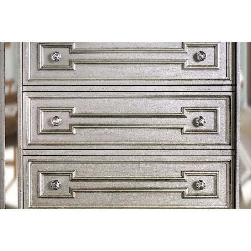 Commode à 5 tiroirs en bois massif couleur champagne Eaen Glam de Furniture of America