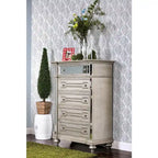 Commode à 5 tiroirs en bois massif couleur champagne Eaen Glam de Furniture of America