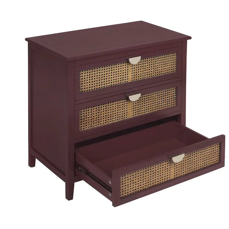 Meuble de rangement en rotin à 3 tiroirs pour chambre ou salon