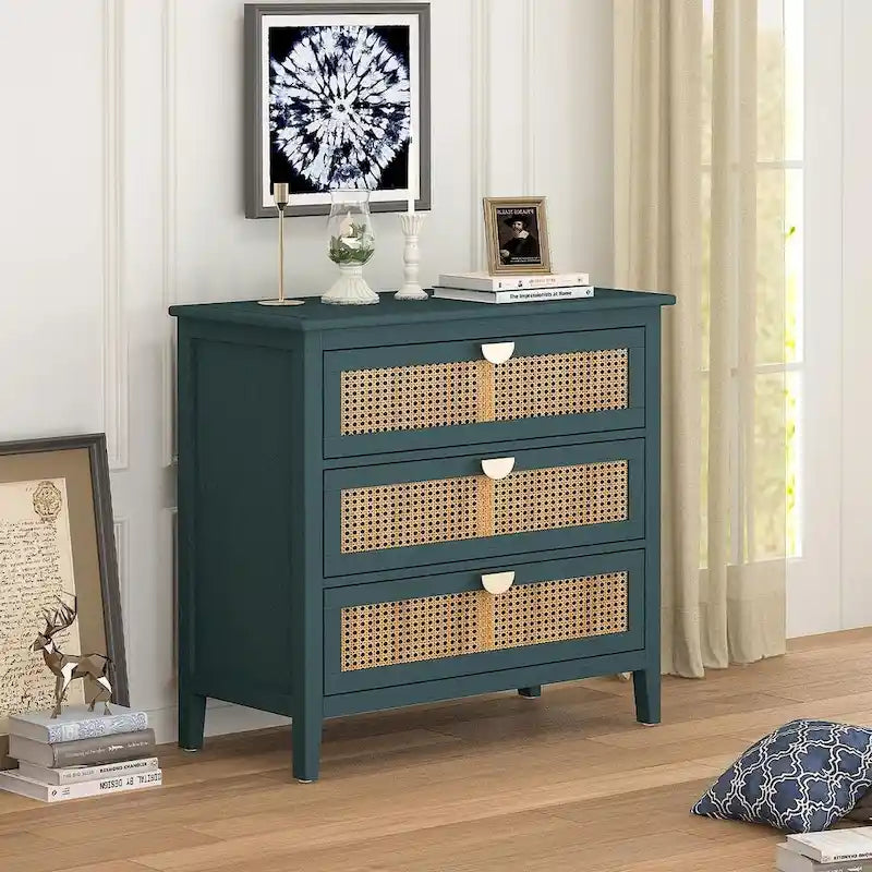 Meuble de rangement en rotin à 3 tiroirs pour chambre ou salon