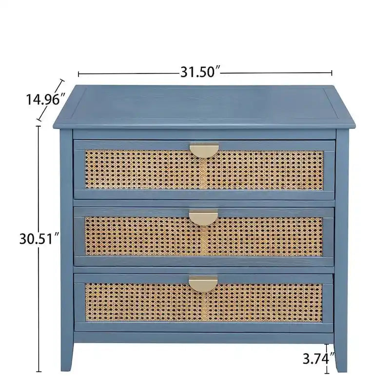 Meuble de rangement en rotin à 3 tiroirs pour chambre ou salon