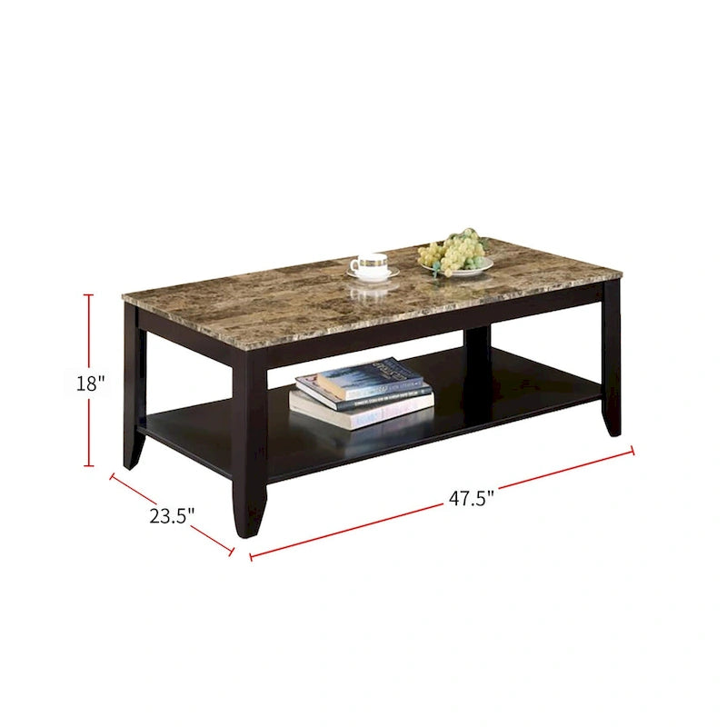 Ensemble de table 3 pièces avec plateau en marbre et noyer