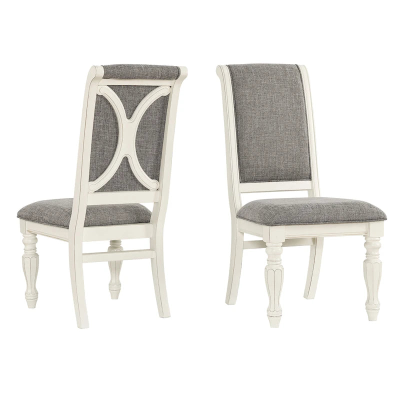 Chaises de salle à manger rembourrées Belleza en bois massif blanc antique de Roundhill Furniture, lot de 2