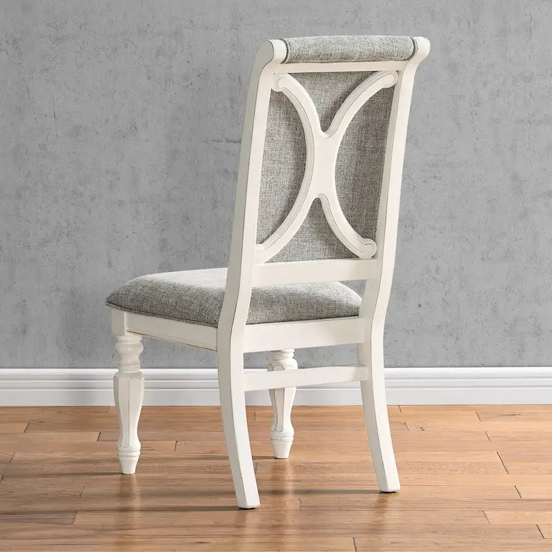 Chaises de salle à manger rembourrées Belleza en bois massif blanc antique de Roundhill Furniture, lot de 2