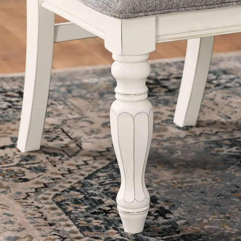 Chaises de salle à manger rembourrées Belleza en bois massif blanc antique de Roundhill Furniture, lot de 2