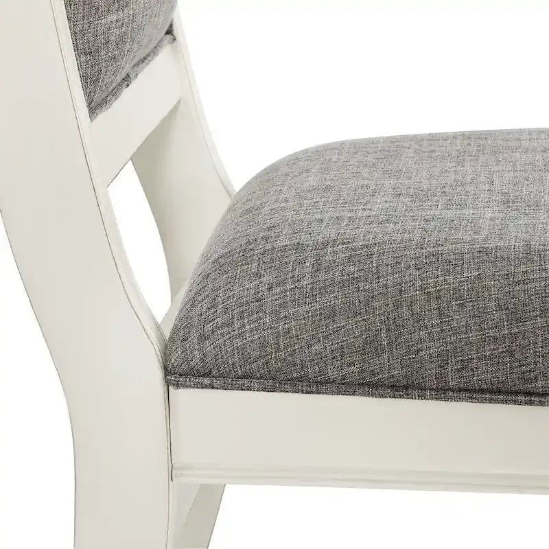 Chaises de salle à manger rembourrées Belleza en bois massif blanc antique de Roundhill Furniture, lot de 2