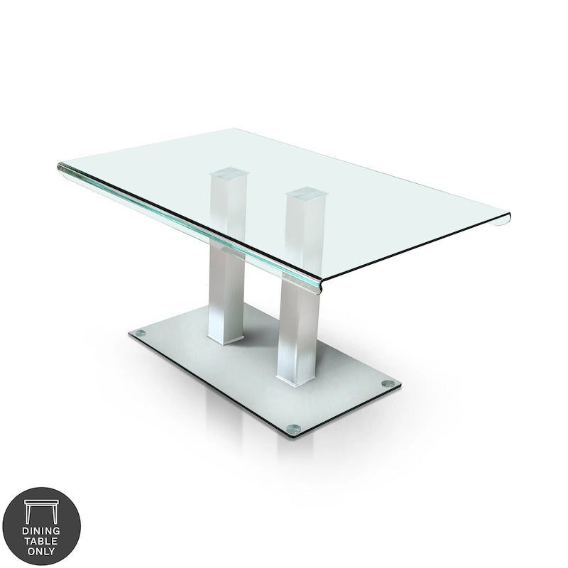 Table de salle à manger Maza 59 pouces en métal argenté et verre de Furniture of America