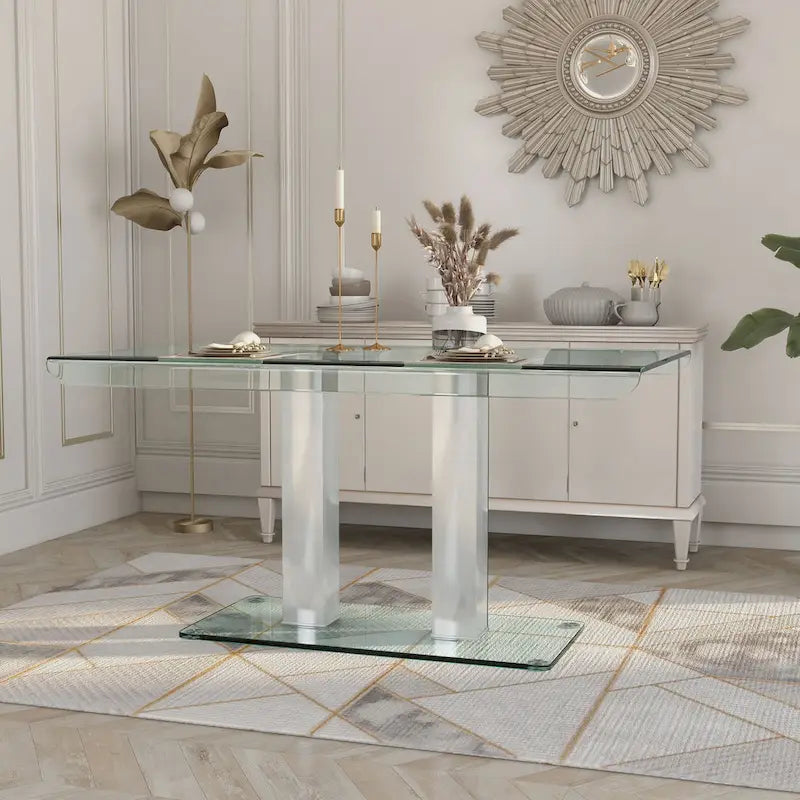 Furniture of America Maza 59-inch Silvertone Metal/Glass Dining Table