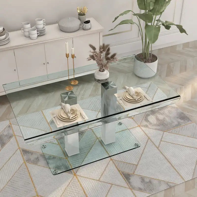 Table de salle à manger Maza 59 pouces en métal argenté et verre de Furniture of America