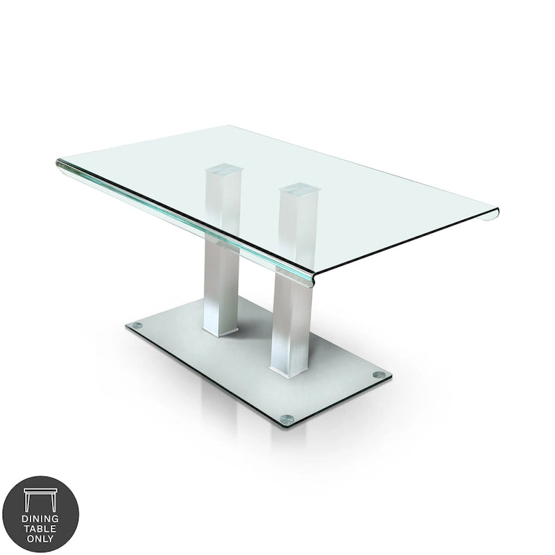 Table de salle à manger Maza 59 pouces en métal argenté et verre de Furniture of America