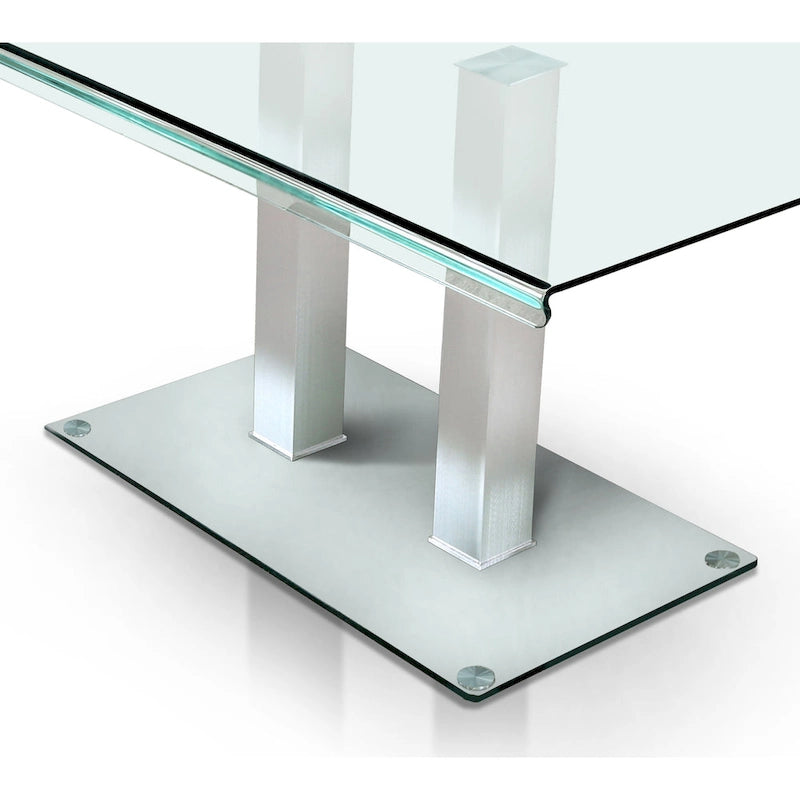 Table de salle à manger Maza 59 pouces en métal argenté et verre de Furniture of America