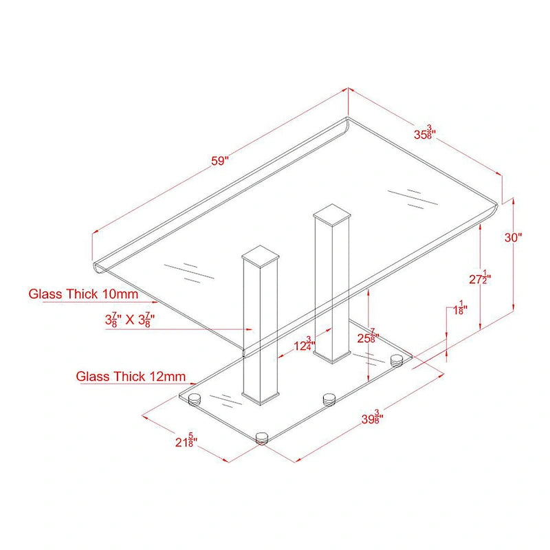 Table de salle à manger Maza 59 pouces en métal argenté et verre de Furniture of America
