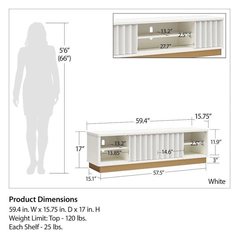 Meuble TV moderne festonné CosmoLiving by Cosmopolitan Rene pour téléviseurs jusqu'à 65 pouces - Jusqu'à 65 pouces
