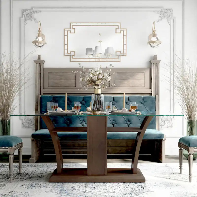 Table de salle à manger contemporaine Bind en merisier avec plateau en verre de 183 cm (72 pouces) de hauteur, de marque Furniture of America