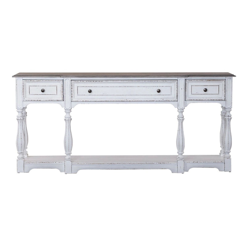 Table console d'entrée Magnolia Manor blanc antique et écorce vieillie de 183 cm