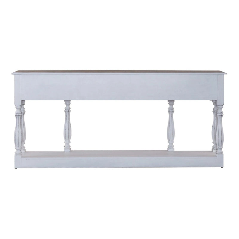 Table console d'entrée Magnolia Manor blanc antique et écorce vieillie de 183 cm