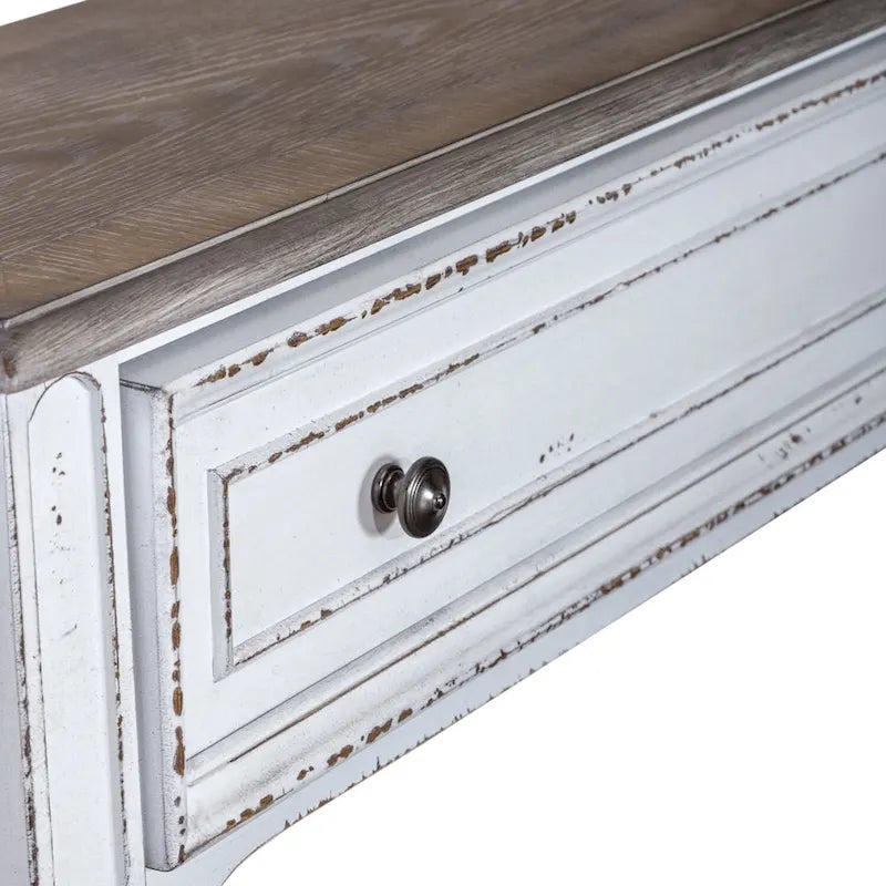 Table console d'entrée Magnolia Manor blanc antique et écorce vieillie de 183 cm