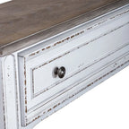 Table console d'entrée Magnolia Manor blanc antique et écorce vieillie de 183 cm