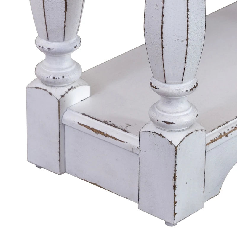 Table console d'entrée Magnolia Manor blanc antique et écorce vieillie de 183 cm