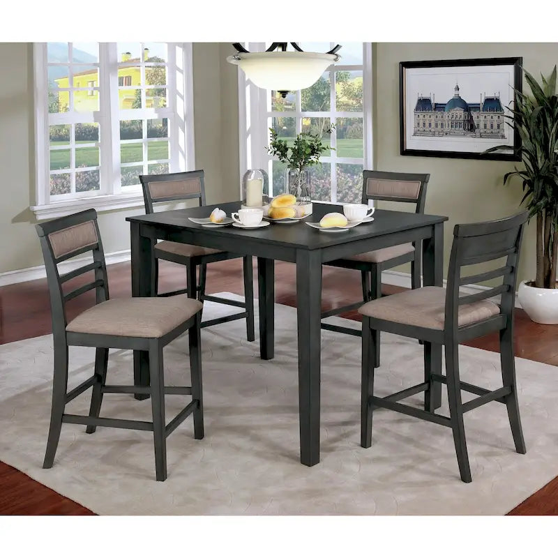 Ensemble de salle à manger Yevana contemporain en bois massif, 5 pièces, hauteur comptoir, par Furniture of America