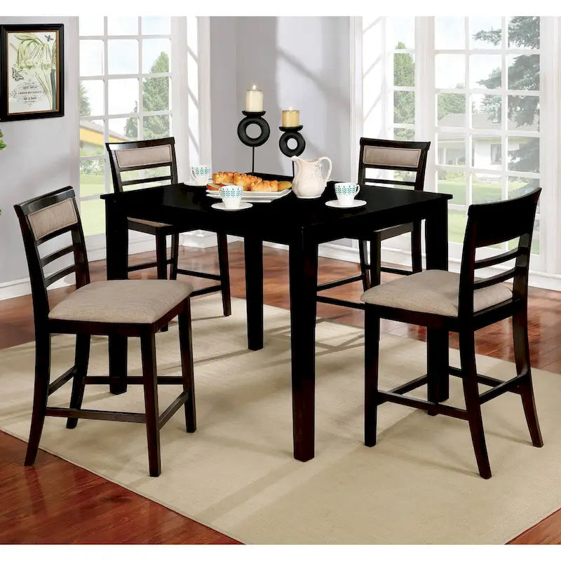 Ensemble de salle à manger Yevana contemporain en bois massif, 5 pièces, hauteur comptoir, par Furniture of America
