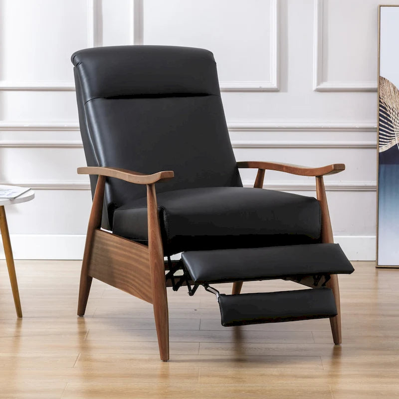 Fauteuil inclinable Fordham en cuir pleine fleur avec accoudoirs en bois de Greyson Living