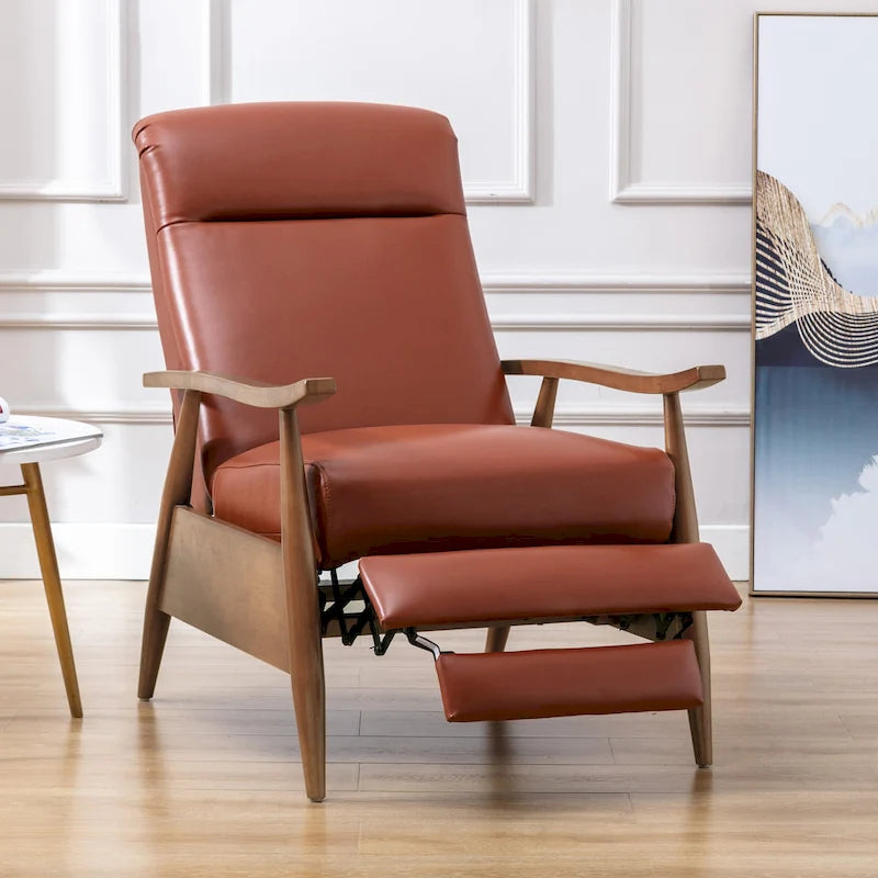 Fauteuil inclinable Fordham en cuir pleine fleur avec accoudoirs en bois de Greyson Living