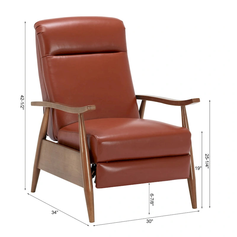 Fauteuil inclinable Fordham en cuir pleine fleur avec accoudoirs en bois de Greyson Living