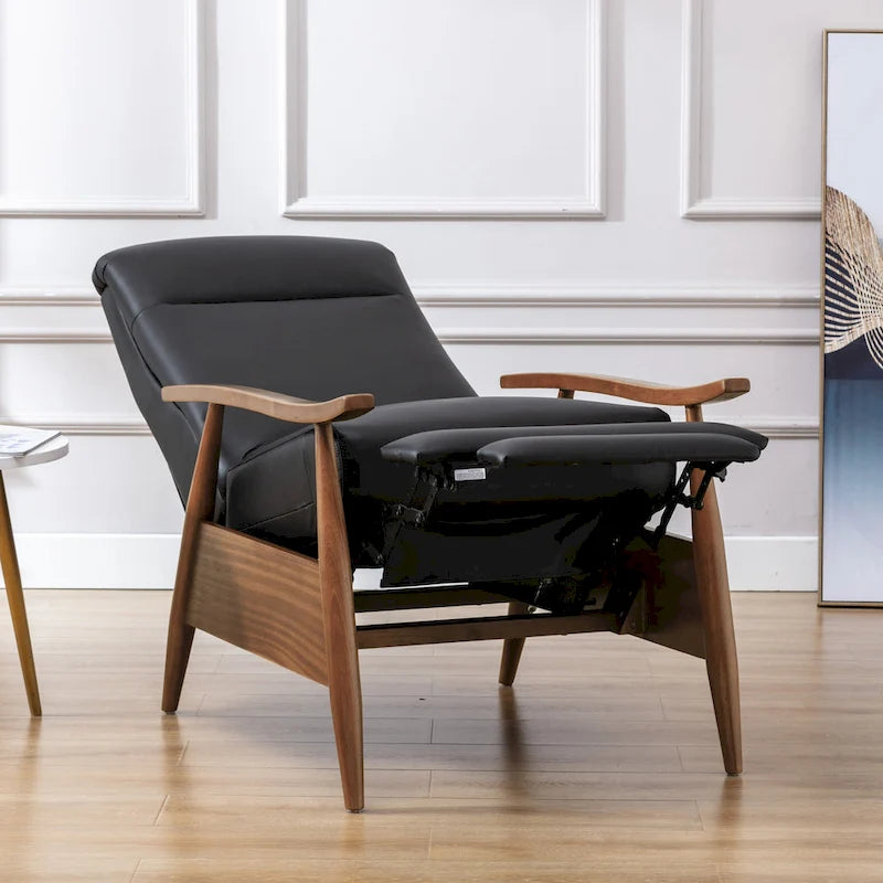 Fauteuil inclinable Fordham en cuir pleine fleur avec accoudoirs en bois de Greyson Living