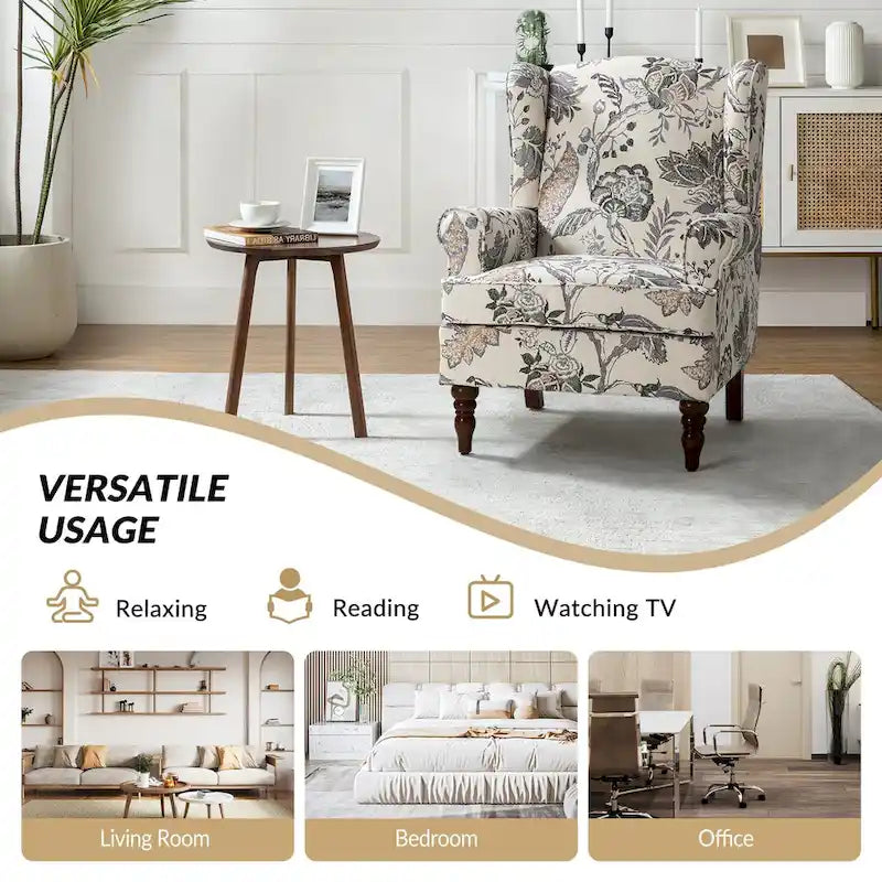 Ensemble de 2 fauteuils d'appoint traditionnels en tissu Epimethis avec pieds tournés par HULALA HOME