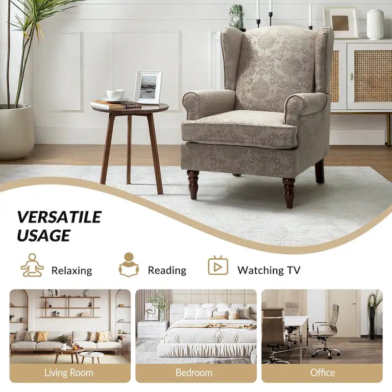 Ensemble de 2 fauteuils d'appoint traditionnels en tissu Epimethis avec pieds tournés par HULALA HOME