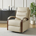 Fauteuil inclinable manuel pivotant en cuir véritable Leopold avec accoudoirs en bois, par HULALA HOME