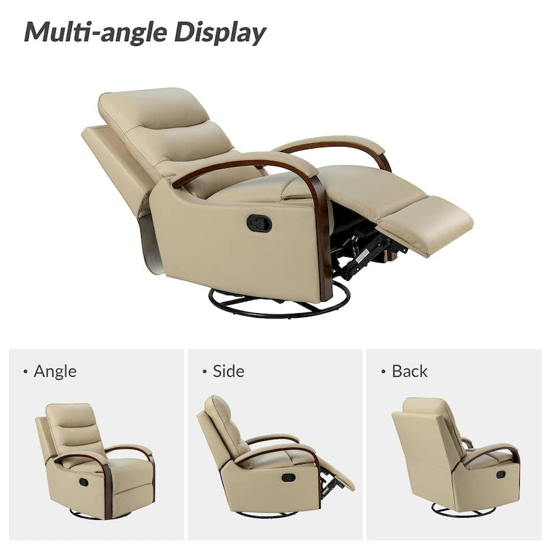 Fauteuil inclinable manuel pivotant en cuir véritable Leopold avec accoudoirs en bois, par HULALA HOME