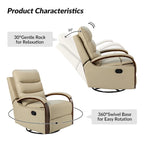 Fauteuil inclinable manuel pivotant en cuir véritable Leopold avec accoudoirs en bois, par HULALA HOME