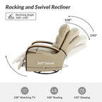 Fauteuil inclinable manuel pivotant en cuir véritable Leopold avec accoudoirs en bois, par HULALA HOME