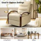 Fauteuil inclinable manuel pivotant en cuir véritable Leopold avec accoudoirs en bois, par HULALA HOME