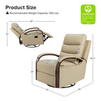Fauteuil inclinable manuel pivotant en cuir véritable Leopold avec accoudoirs en bois, par HULALA HOME