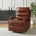 Fauteuil inclinable manuel pivotant en cuir véritable Leopold avec accoudoirs en bois, par HULALA HOME