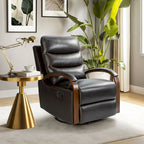 Fauteuil inclinable manuel pivotant en cuir véritable Leopold avec accoudoirs en bois, par HULALA HOME