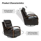 Fauteuil inclinable manuel pivotant en cuir véritable Leopold avec accoudoirs en bois, par HULALA HOME