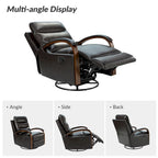 Fauteuil inclinable manuel pivotant en cuir véritable Leopold avec accoudoirs en bois, par HULALA HOME