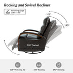 Fauteuil inclinable manuel pivotant en cuir véritable Leopold avec accoudoirs en bois, par HULALA HOME